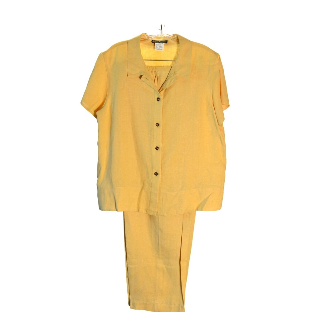Harvé Benard 2 Piece Linen Pant‎ Set Casual Summer Yellow Women's Large Vintage
